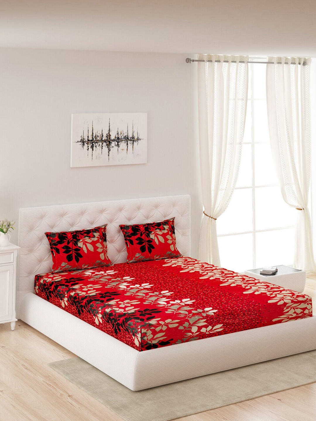 

Monte Carlo Red & Beige Ethnic Motifs 280 GSM Queen Bedsheet with 2 Pillow Covers