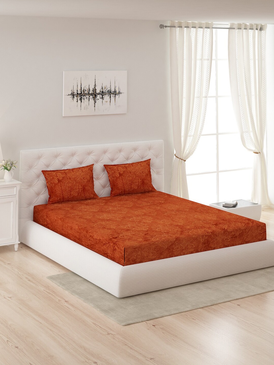 

Monte Carlo Rust Ethnic Motifs Queen 300 GSM Bedsheet with 2 Pillow Covers