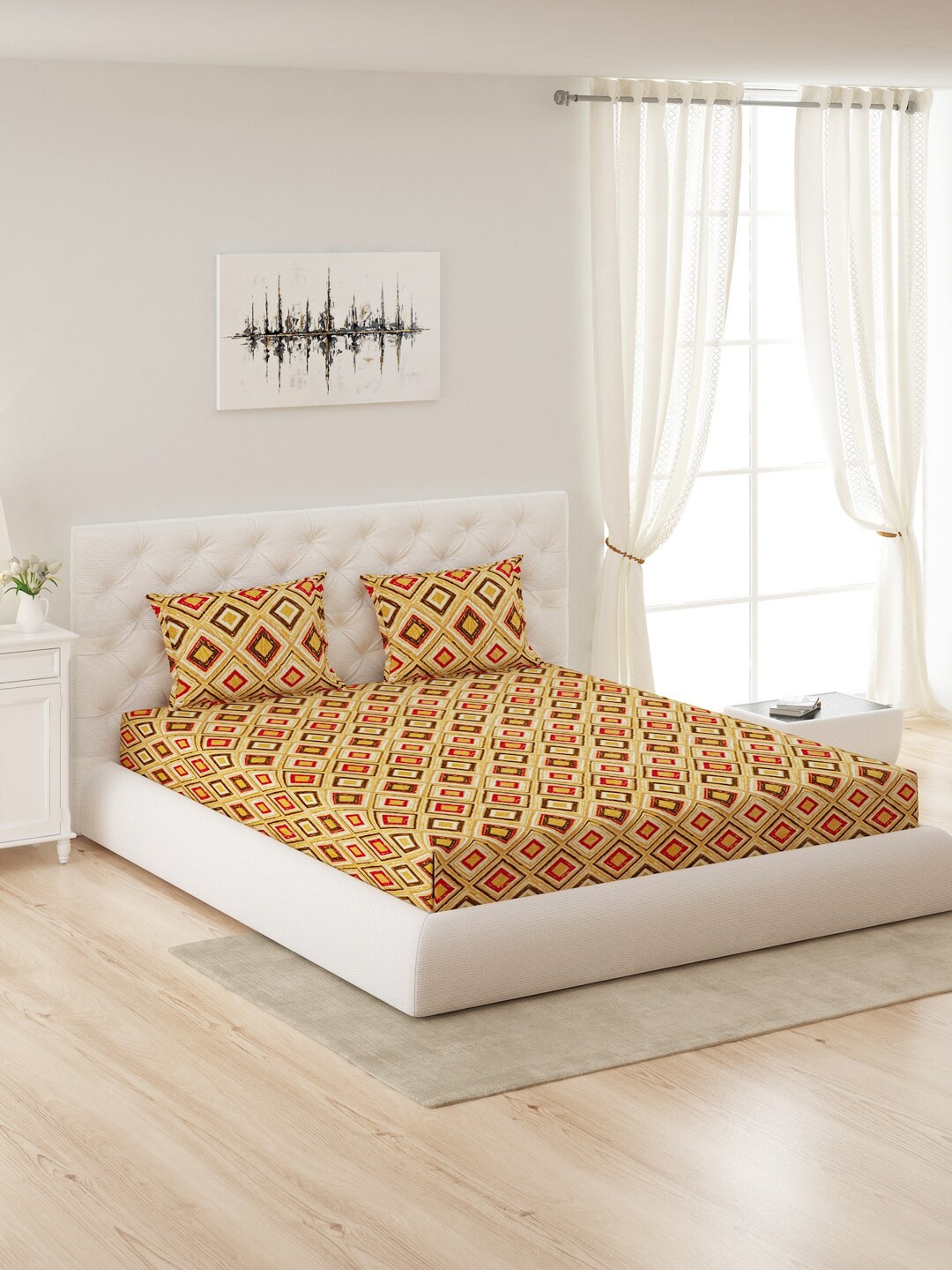 

Monte Carlo Brown Geometric Printed 300 GSM Queen Bedsheet with 2 Pillow Cover