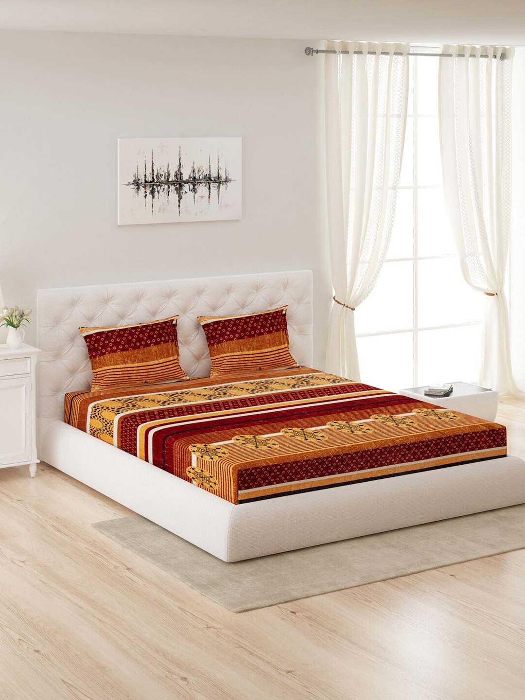 

Monte Carlo Maroon & Yellow Ethnic Motifs 300 GSM Queen Bedsheet with 2 Pillow Covers