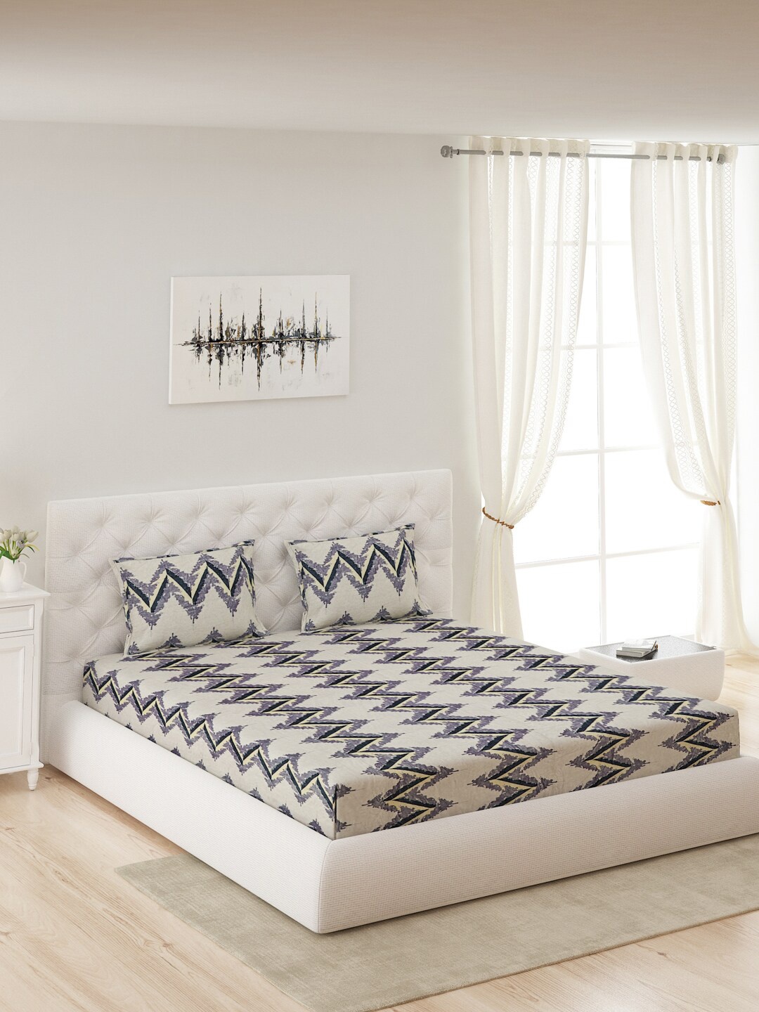 

Monte Carlo Black & Beige Ethnic Motifs 300 GSM Queen Bedsheet with 2 Pillow Covers