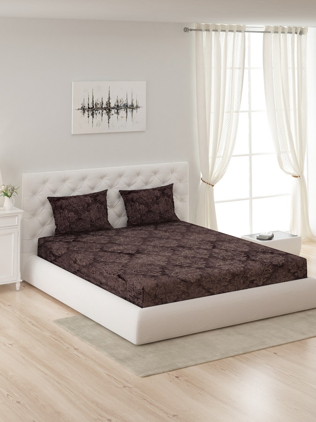 

Monte Carlo Coffee Brown Ethnic Motifs 300 GSM Queen Bedsheet with 2 Pillow Covers