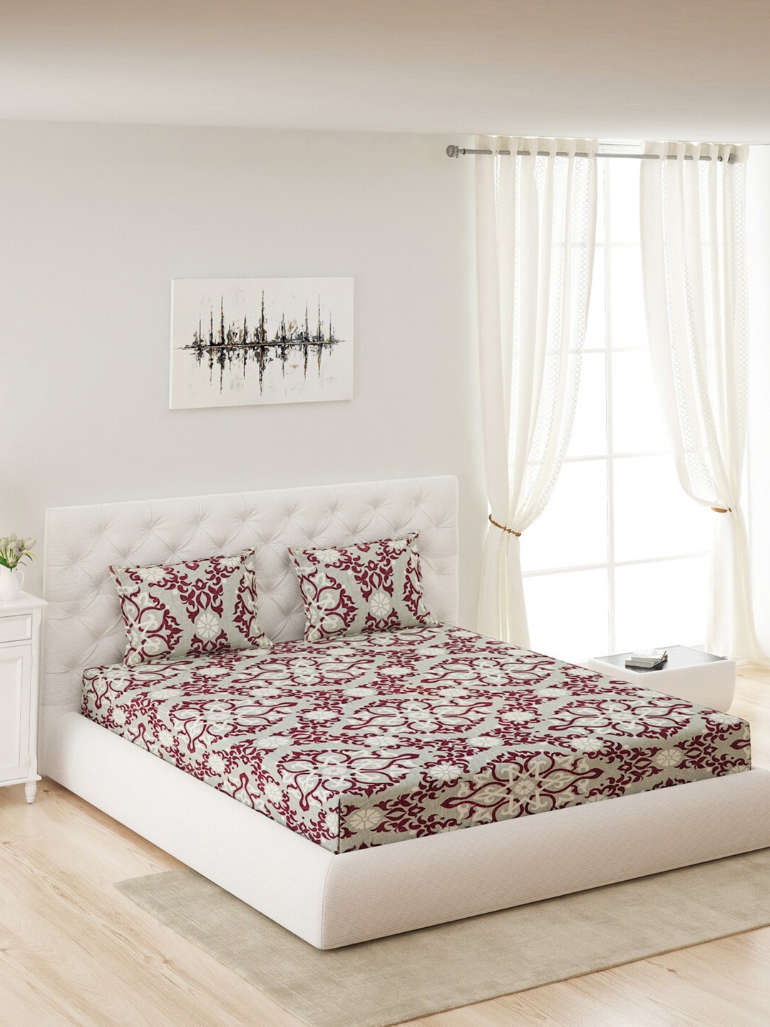 

Monte Carlo Maroon Ethnic Motifs Printed 300 GSM Queen Bedsheet with 2 Pillow Cover