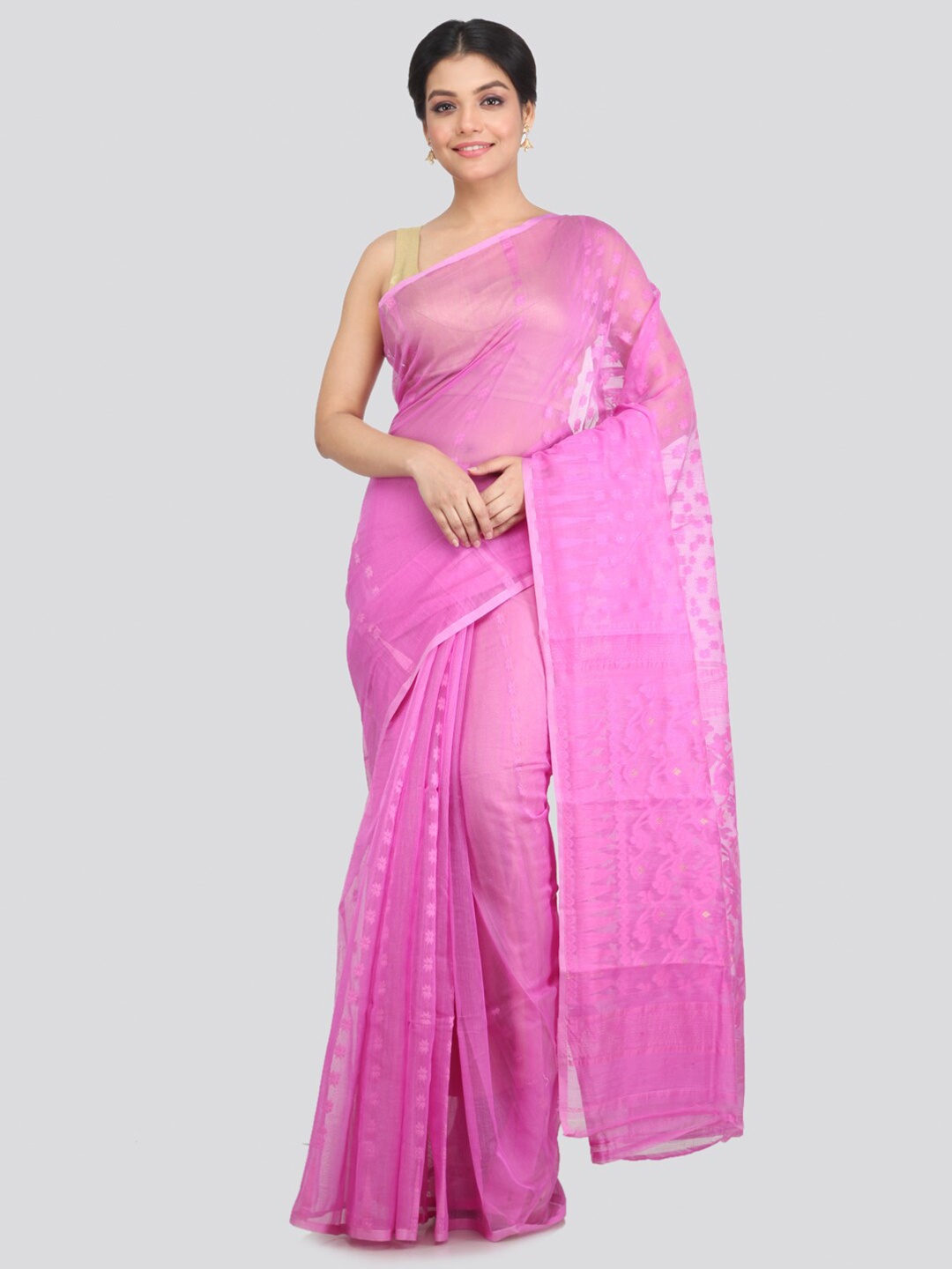 

PinkLoom Violet Ethnic Motifs Pure Cotton Jamdani Saree