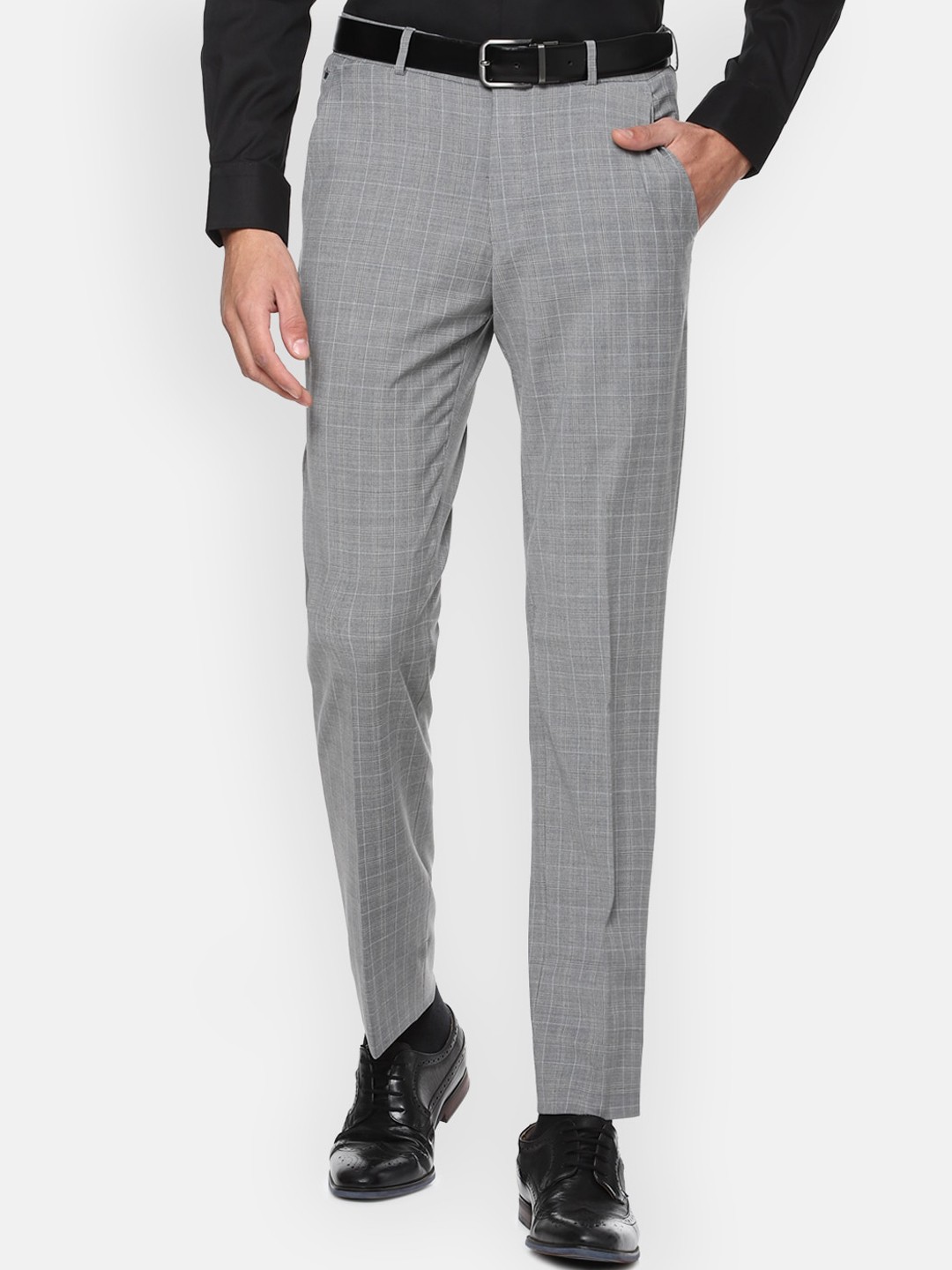 

Louis Philippe Permapress Men Grey Checked Slim Fit Trousers