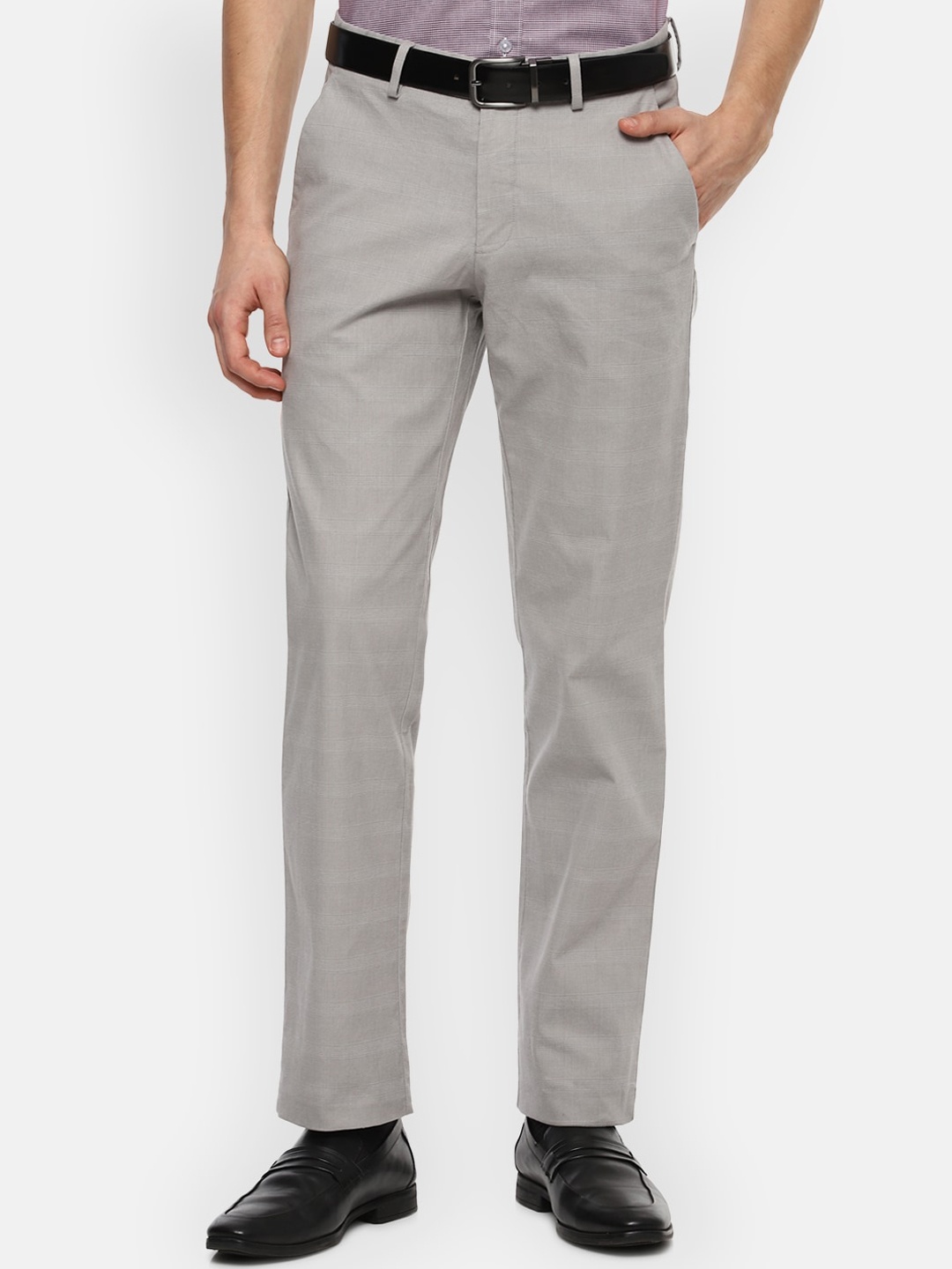 

Louis Philippe Men Grey Textured Slim Fit Trousers