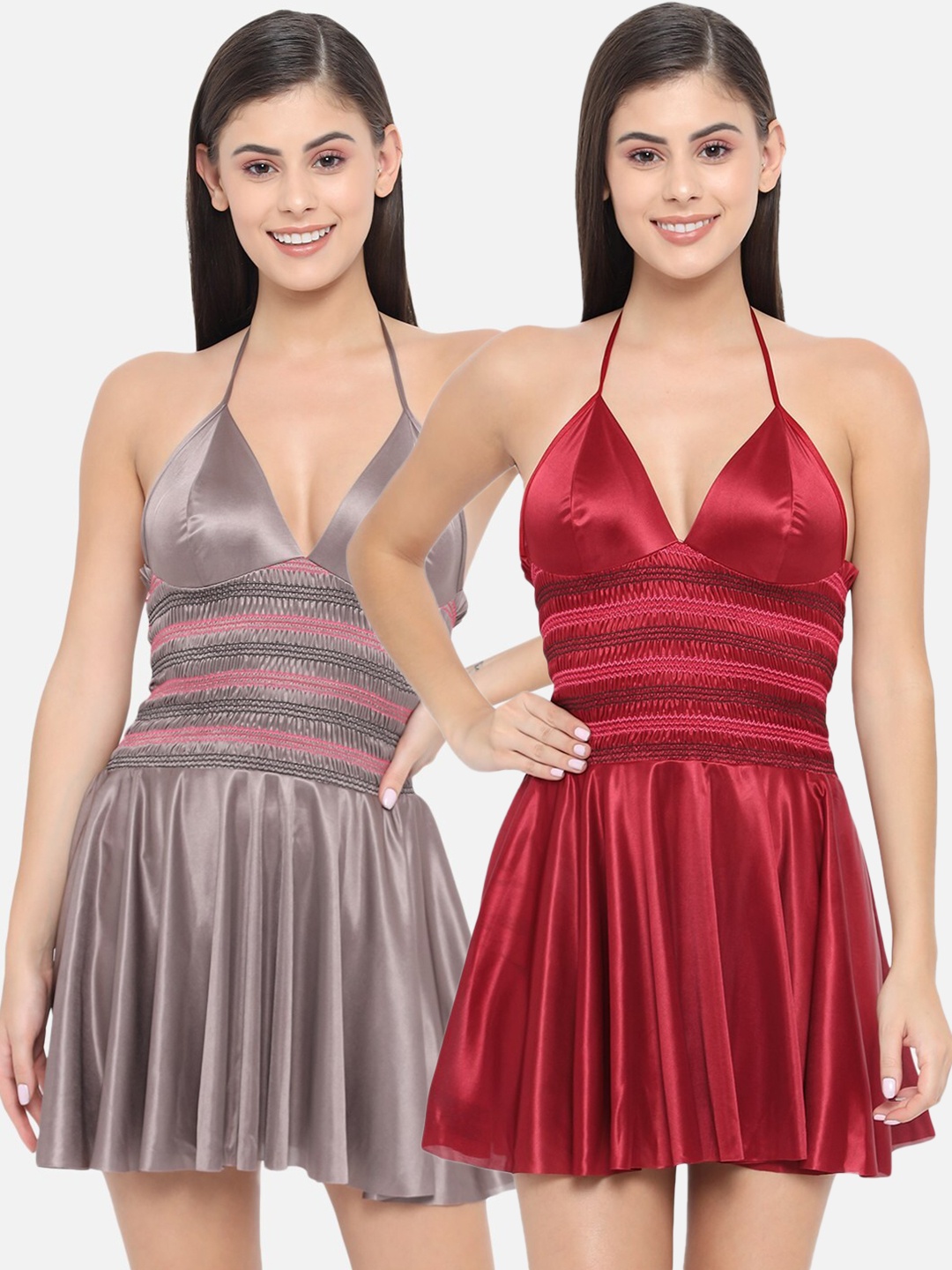 

Klamotten Pack Of 2 Maroon & Grey Baby Doll With Asymmetric