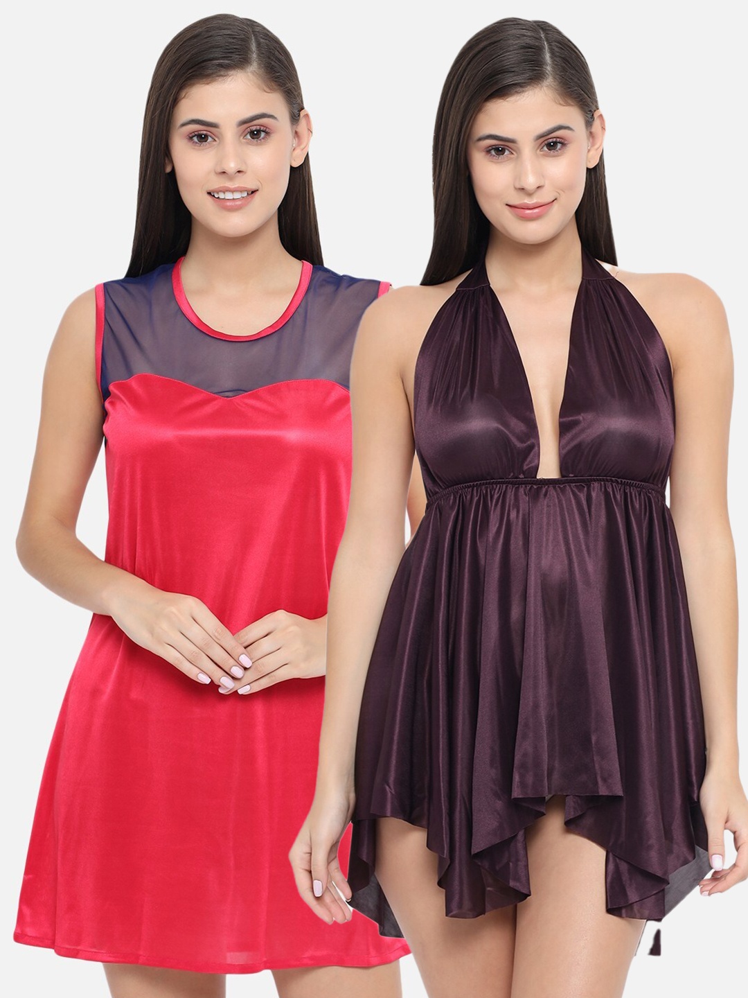 

Klamotten Pack Of 2 Red & Purple Baby Doll with Asymmetric