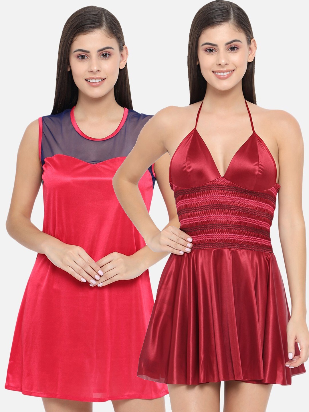 

Klamotten Pack of 2 Red & Maroon Halter Neck Baby Dolls