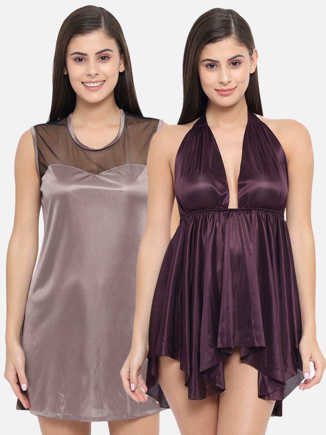 

Klamotten Burgundy & Grey Pack Of 2 Babydoll Nightdress