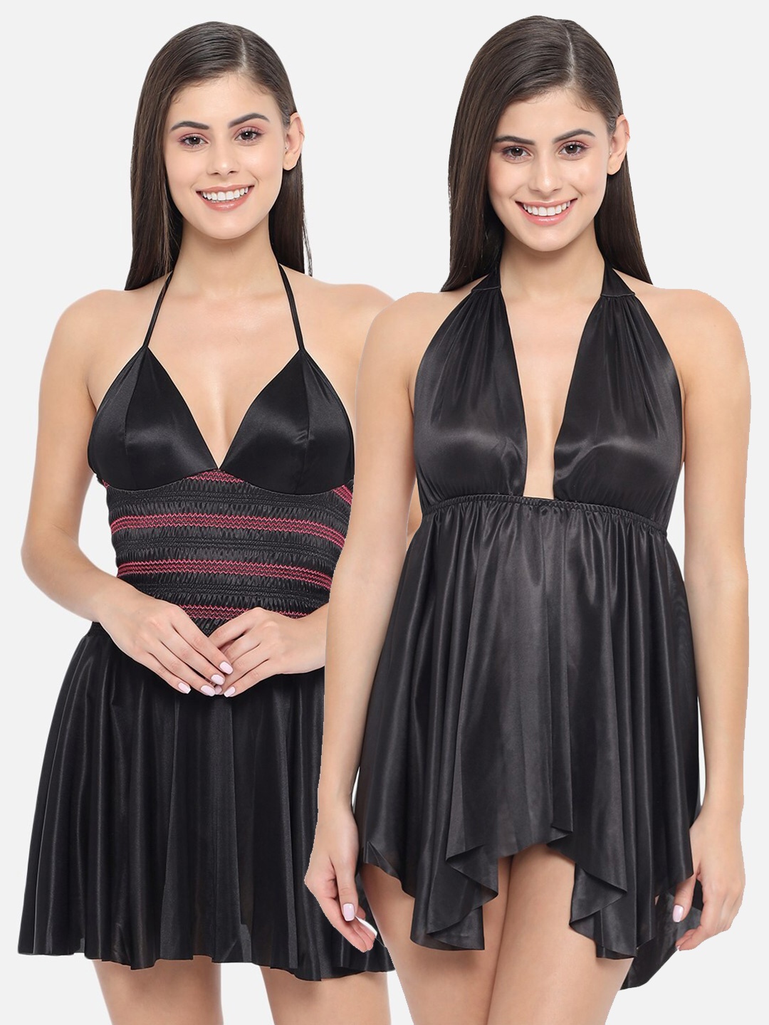 

Klamotten Black Solid Pack Of 2 Babydoll Nightdress