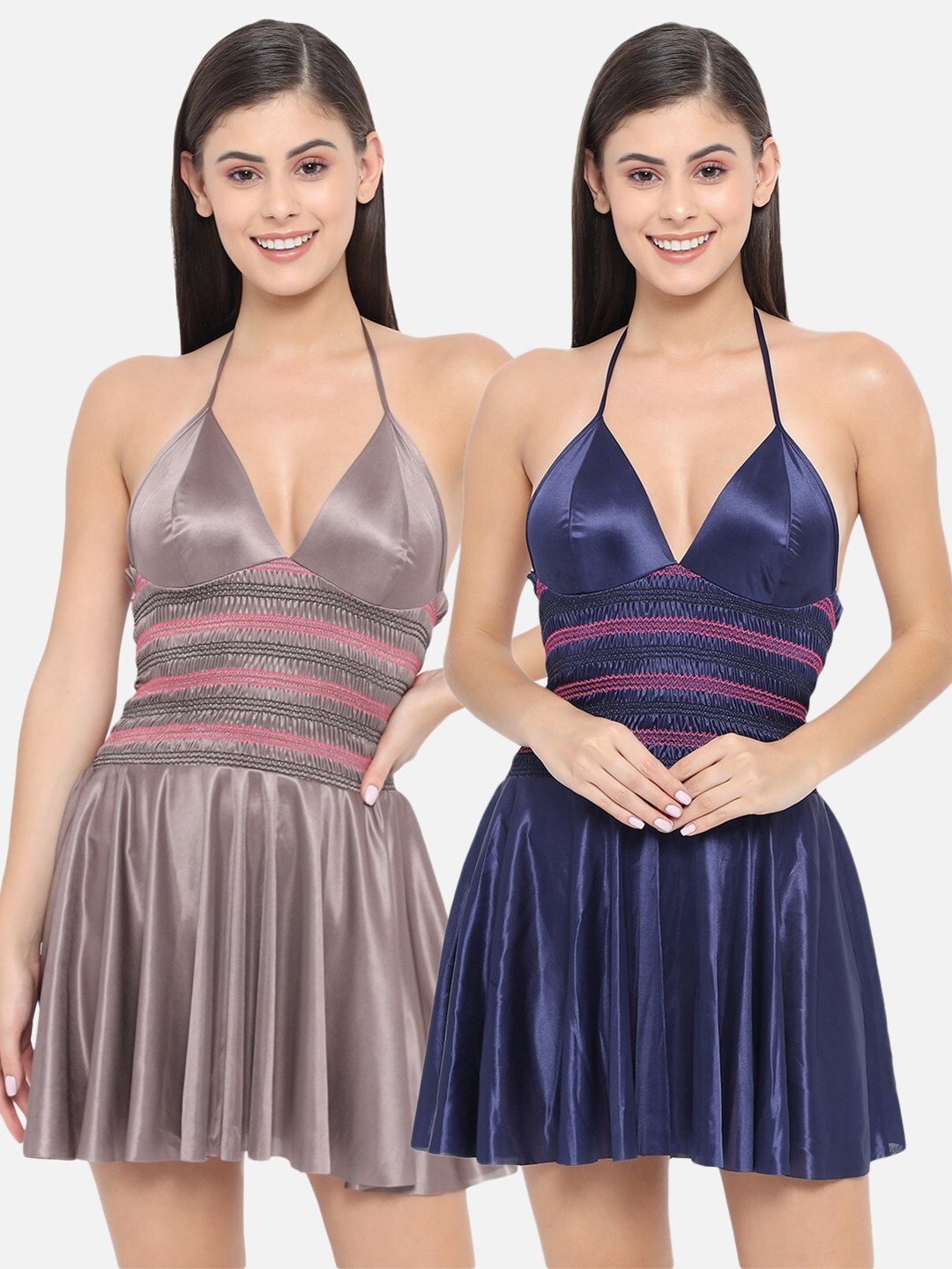 

Klamotten Set Of 2 Maroon Halter Neck Baby Doll