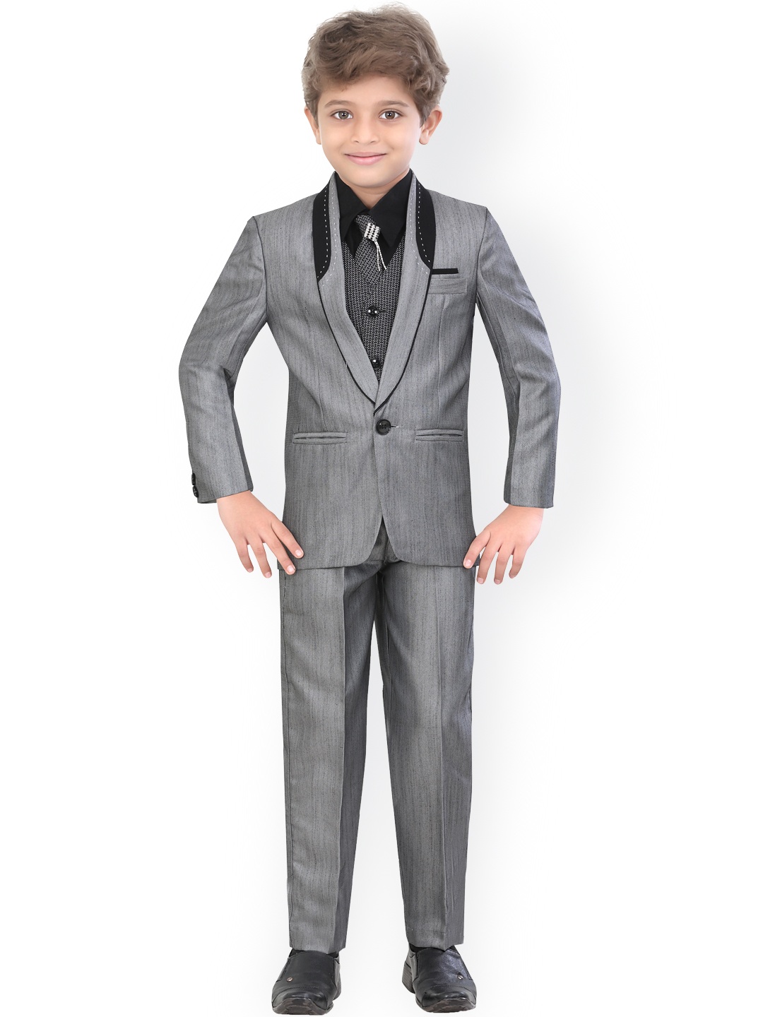 

Jeetethnics Boys Grey Single-Breasted Regular Fit Pure Cotton Party Suit