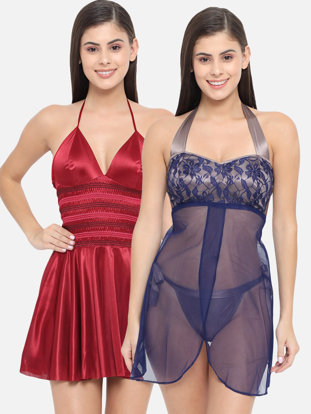 

Klamotten Pack Of 2 Maroon & Blue Baby Dolls with Asymmetric