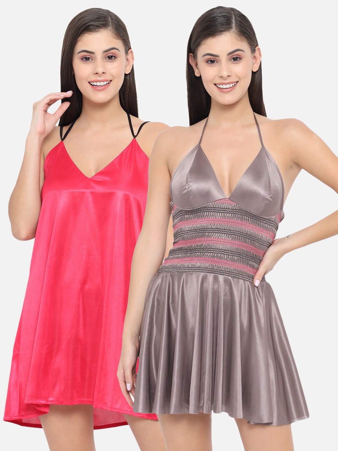 

Klamotten Pack of 2 Red & Taupe Halter Neck Baby Dolls