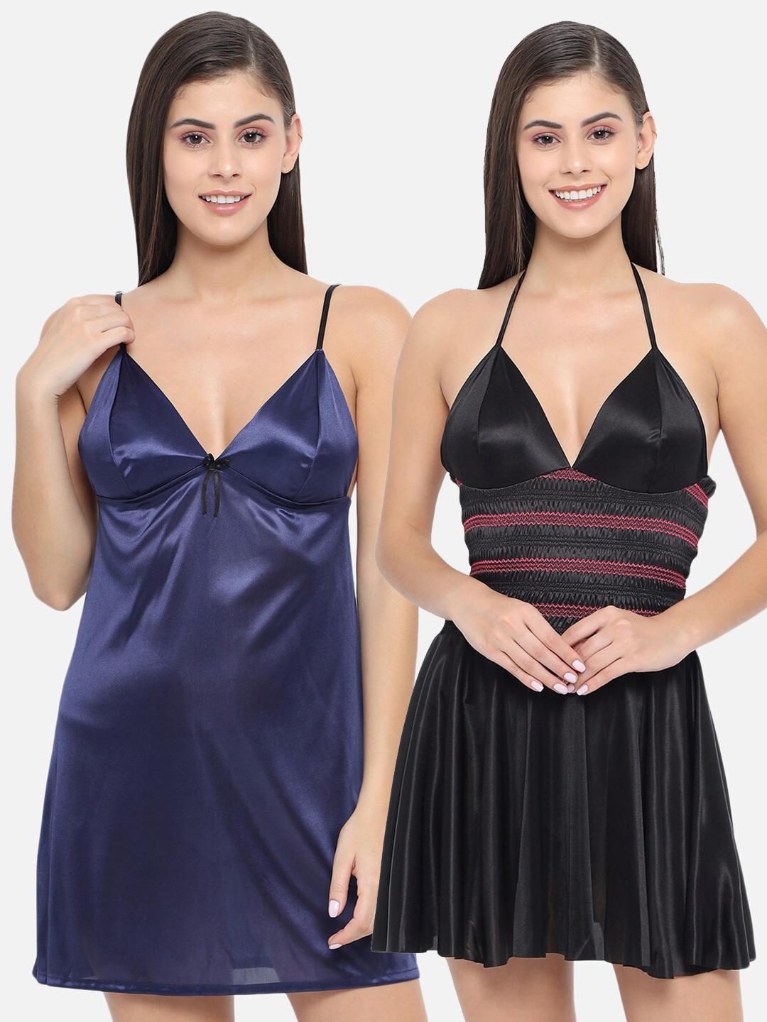 

Klamotten Black & Navy Blue Pack Of 2 Babydoll Nightdress