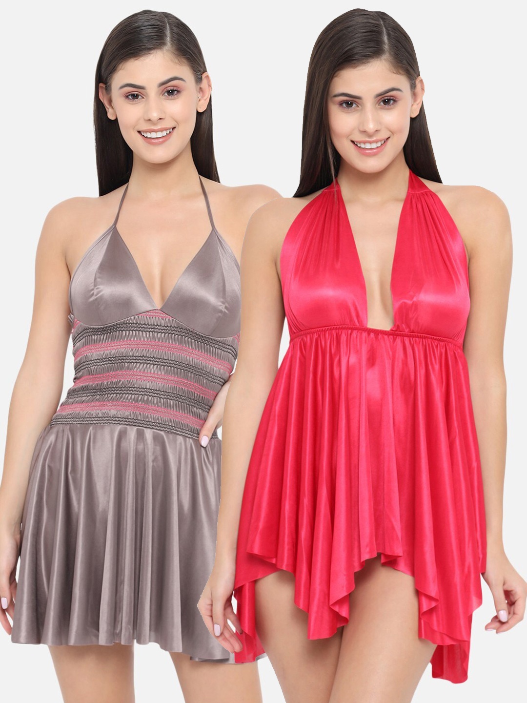 

Klamotten Pack of 2 Red & Taupe Halter Neck Baby Dolls