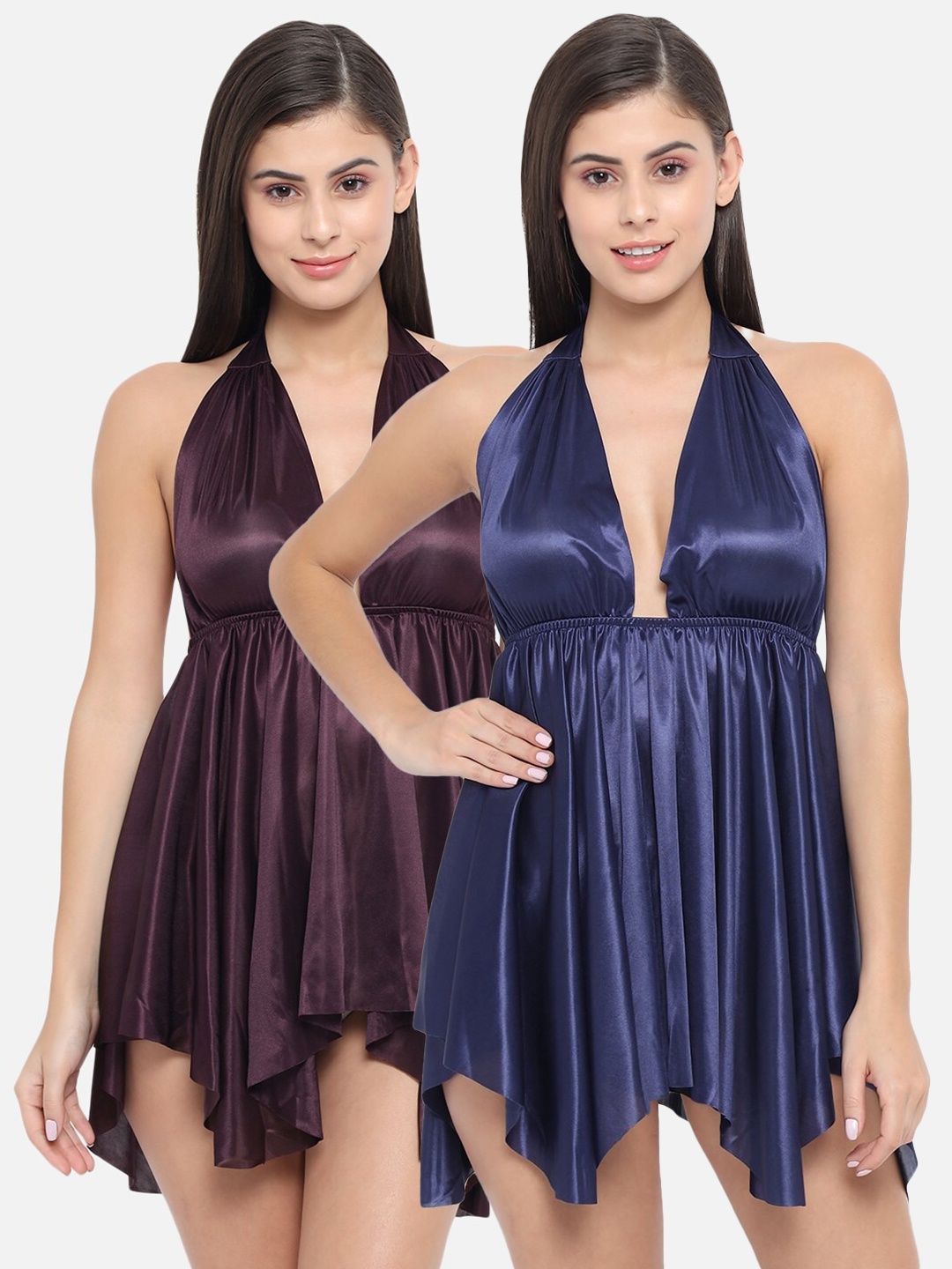 

Klamotten Navy Blue & Burgundy Pack Of 2 Babydoll Nightdress