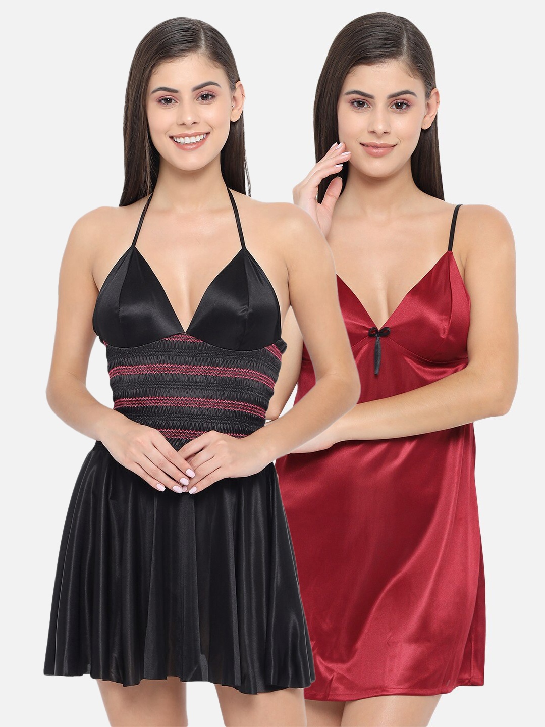 

Klamotten Pack of 2 Black & Red Halter Neck Baby Dolls