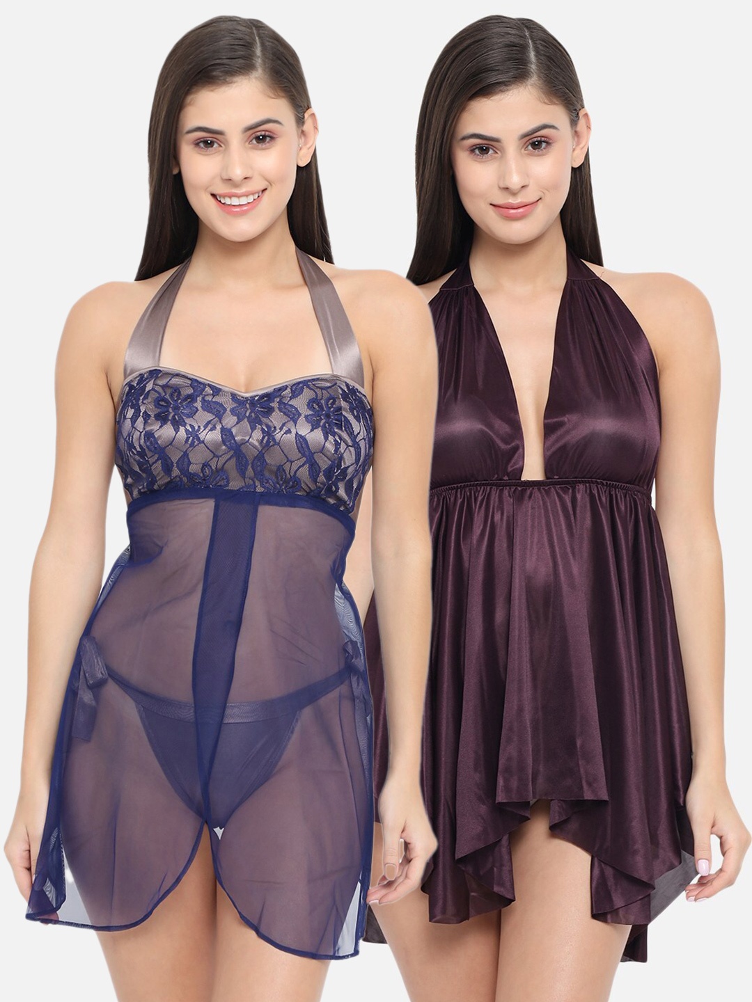 

Klamotten Pack Of 2 Blue & Brown Baby Doll with Asymmetric