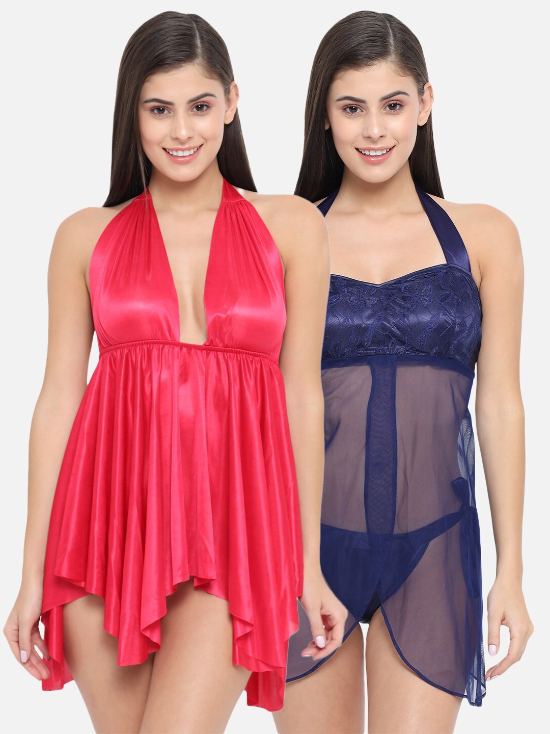 

Klamotten Set Of 2 Red & Blue Halter Neck Baby Doll