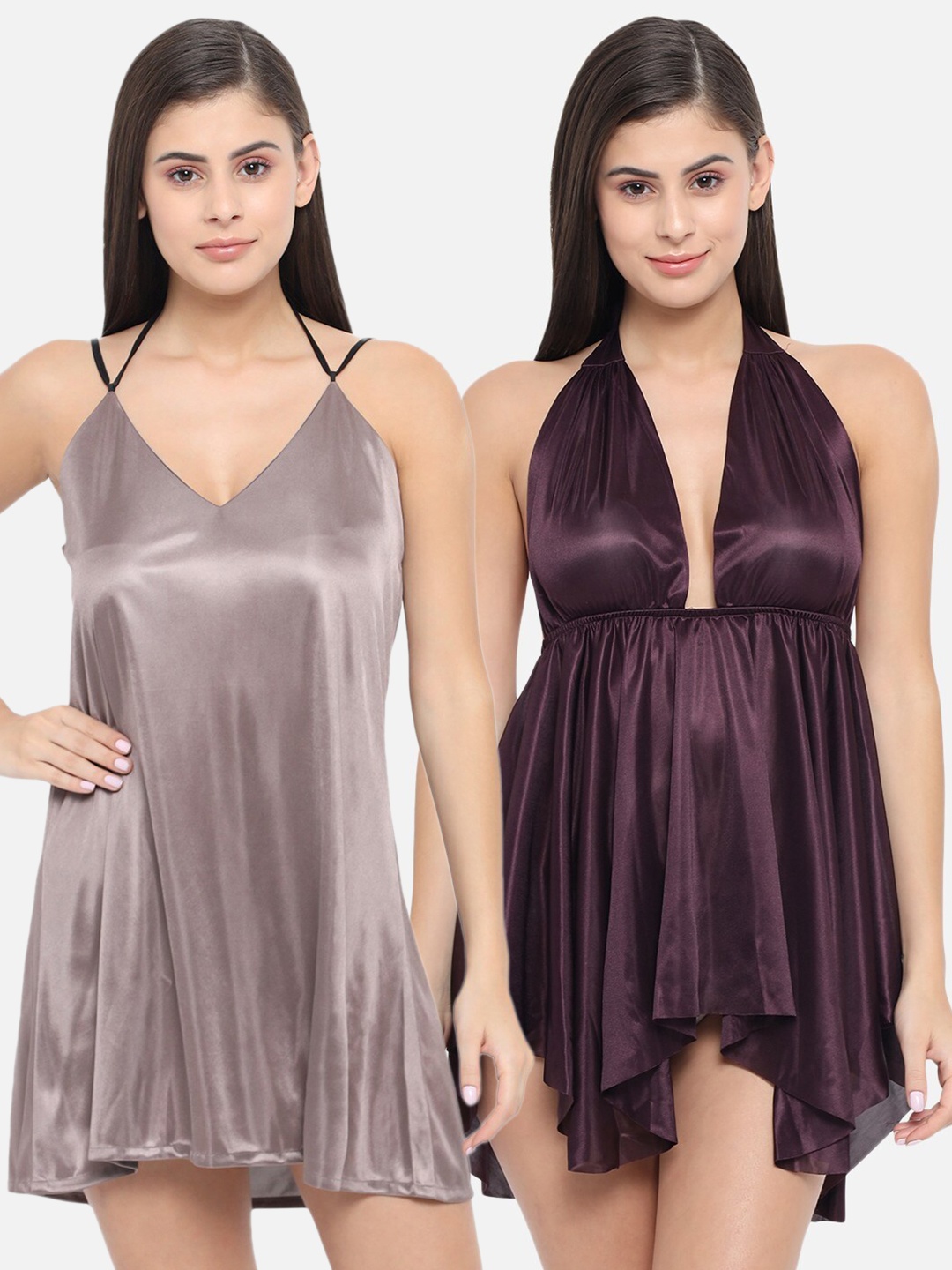 

Klamotten Burgundy & Grey Pack Of 2 Babydoll Nightdress