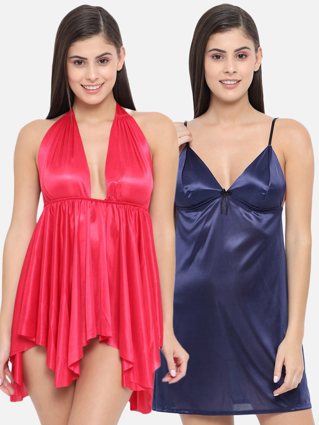 

Klamotten Pack Of 2 Red & Navy Blue Baby Dolls with Asymmetric