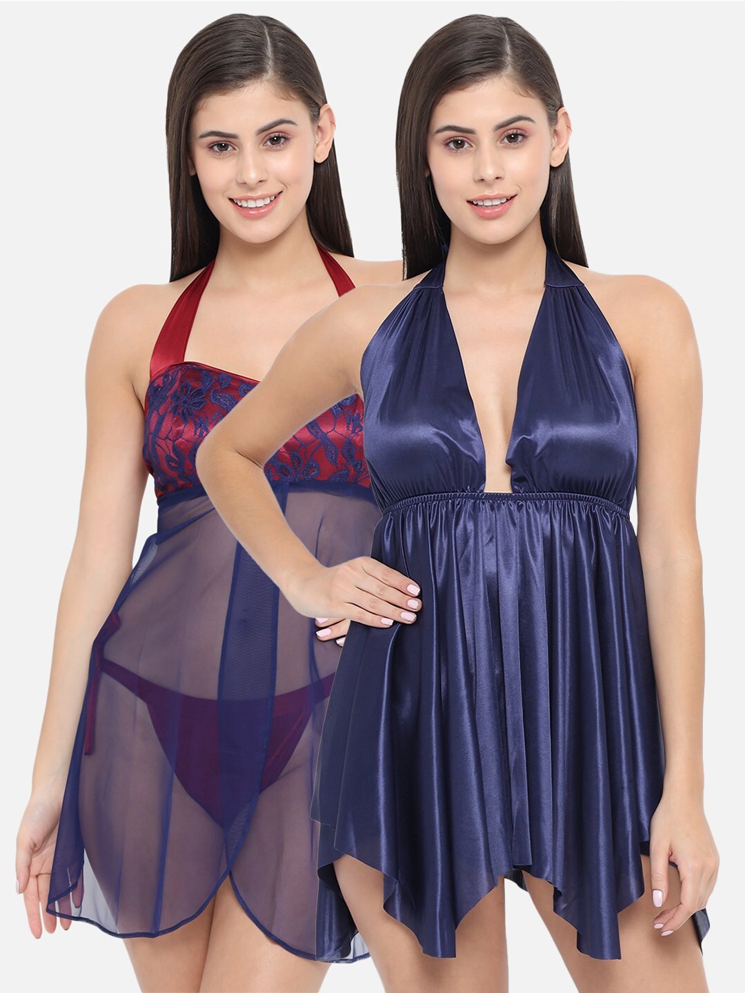 

Klamotten Pack of 2 Blue & Maroon Halter Neck Baby Dolls