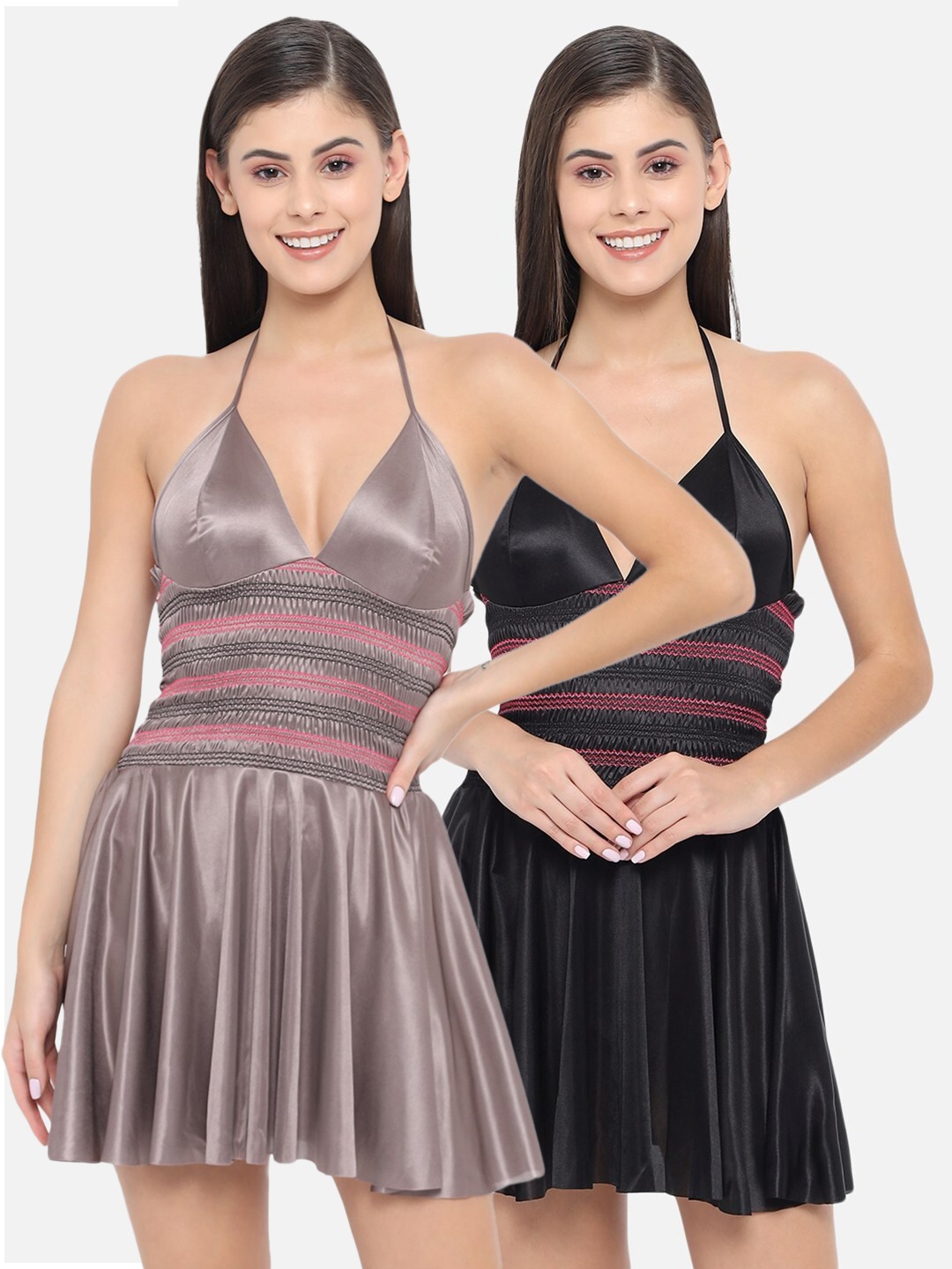 

Klamotten Set Of 2 Black & Taupe Halter Neck Baby Doll