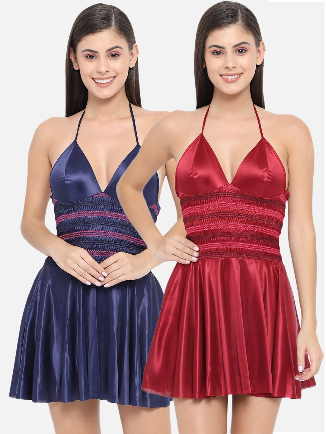

Klamotten Maroon & Navy Blue Pack Of 2 Babydoll Nightdress