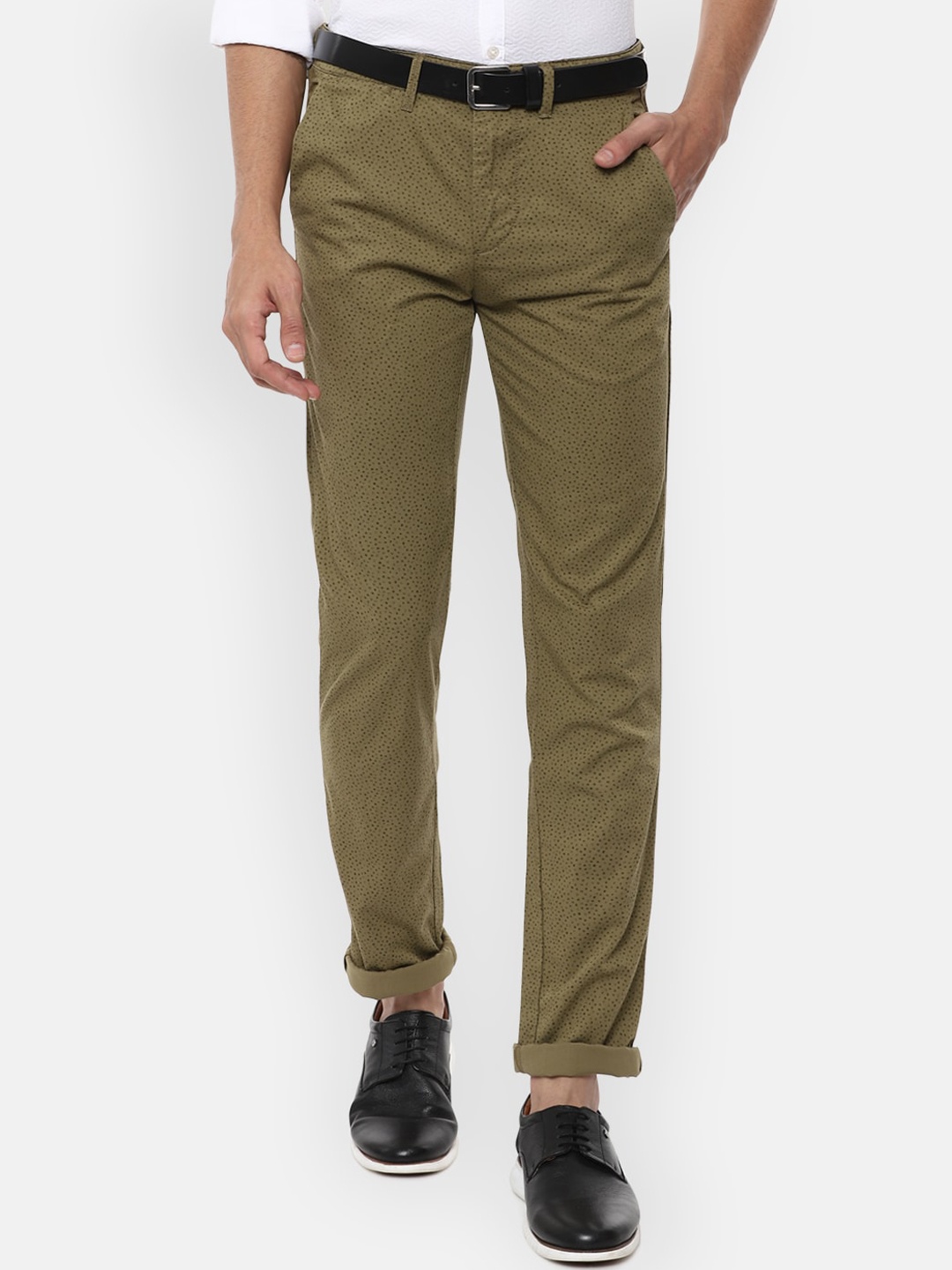 

V Dot Men Olive Green Printed Slim Fit Trousers