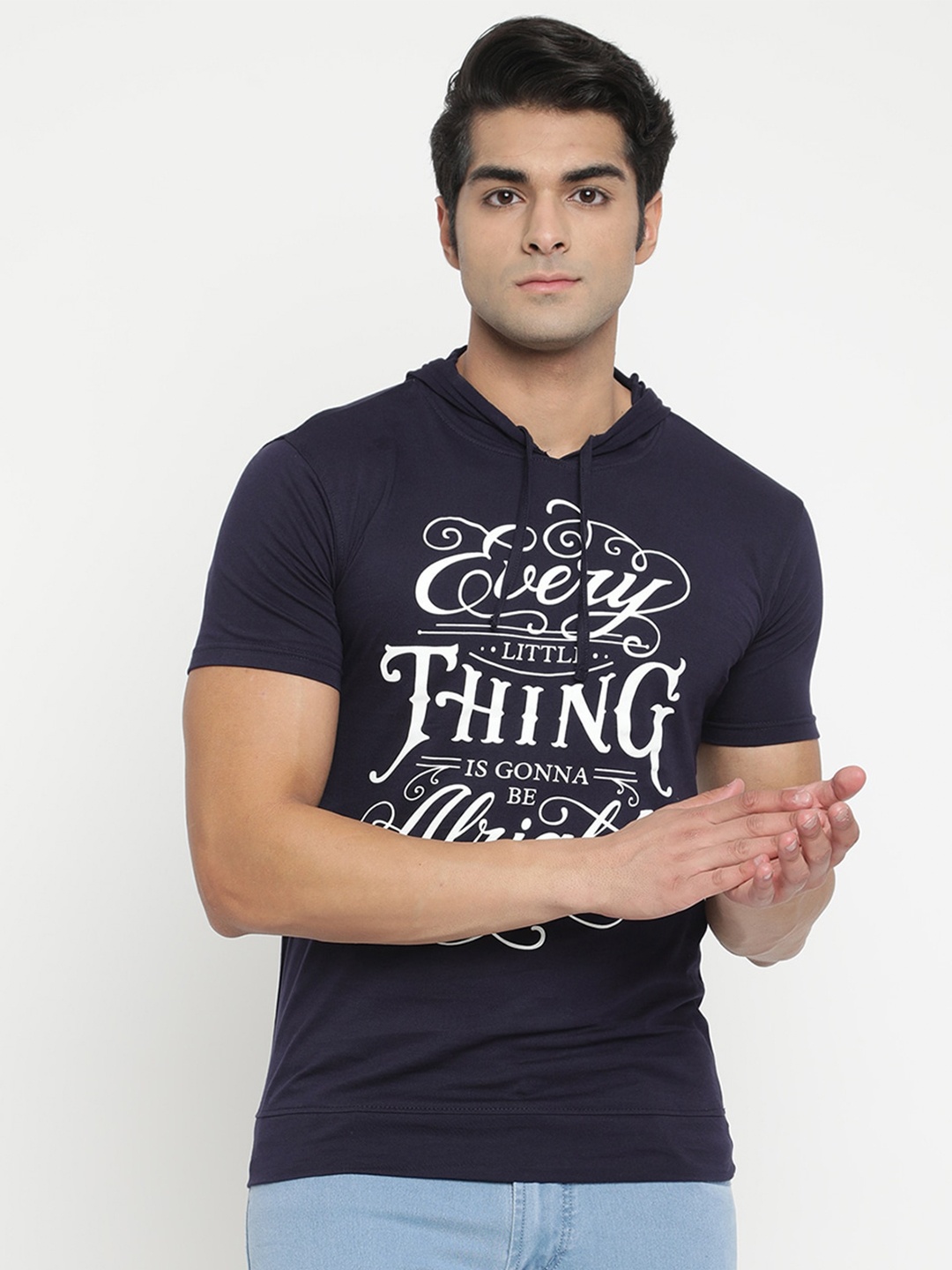 

V2 Value & Variety Men Navy Blue Printed Pure Cotton T-shirt