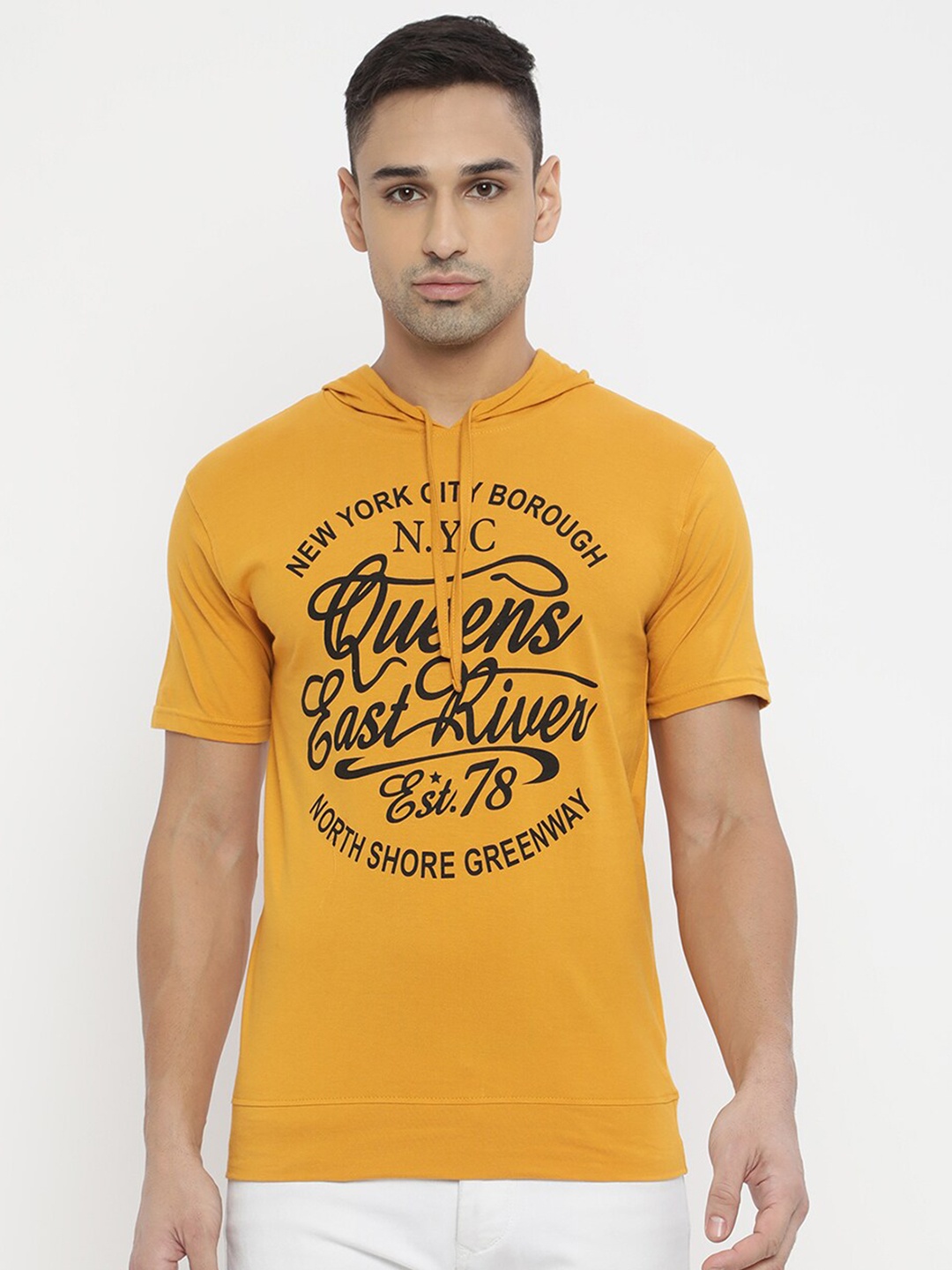 

V2 Value & Variety Men Yellow & Black Typography Printed Pure Cotton T-shirt
