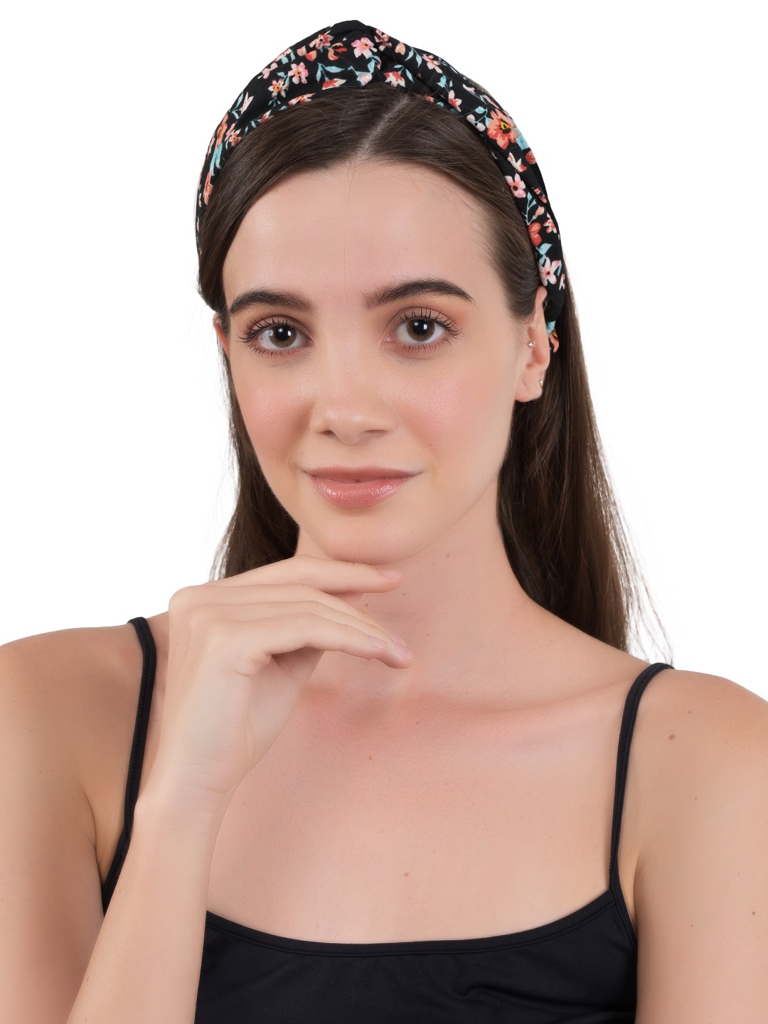 

BuckleUp Women Black Floral Printed Fabric Wrap Headband