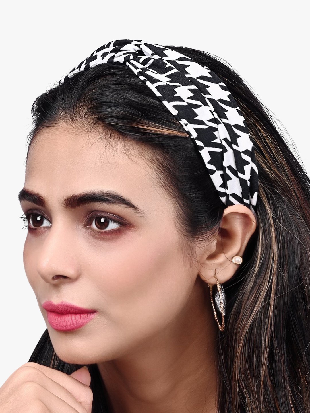 

BuckleUp Women Black & White Printed Fabric Wrap Headband