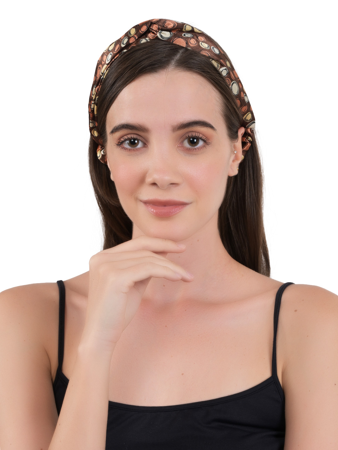 

BuckleUp Women Brown Abstract Printed Fabric Wrap Headband