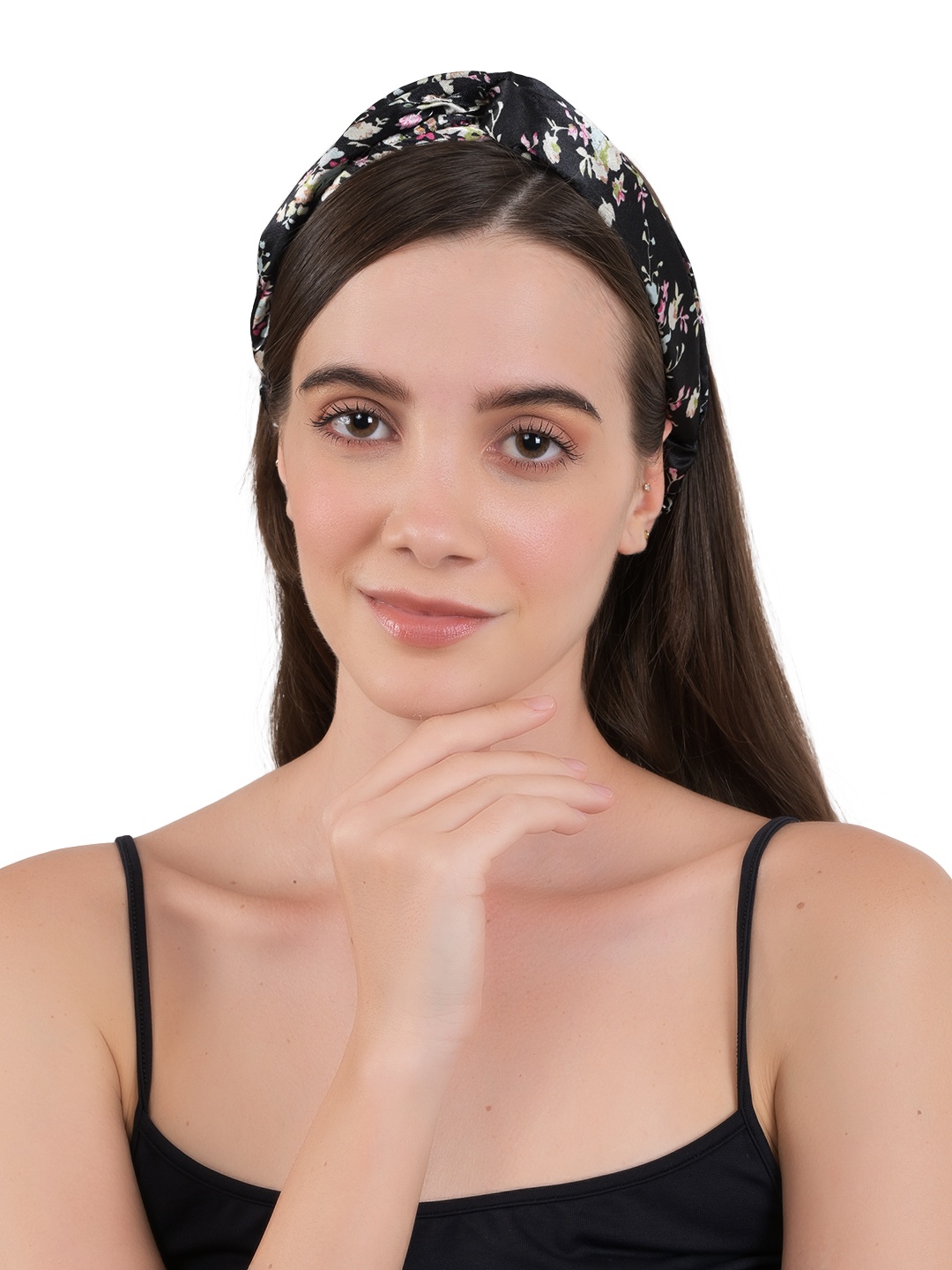 

BuckleUp Women Black Floral Printed Fabric Wrap Headband