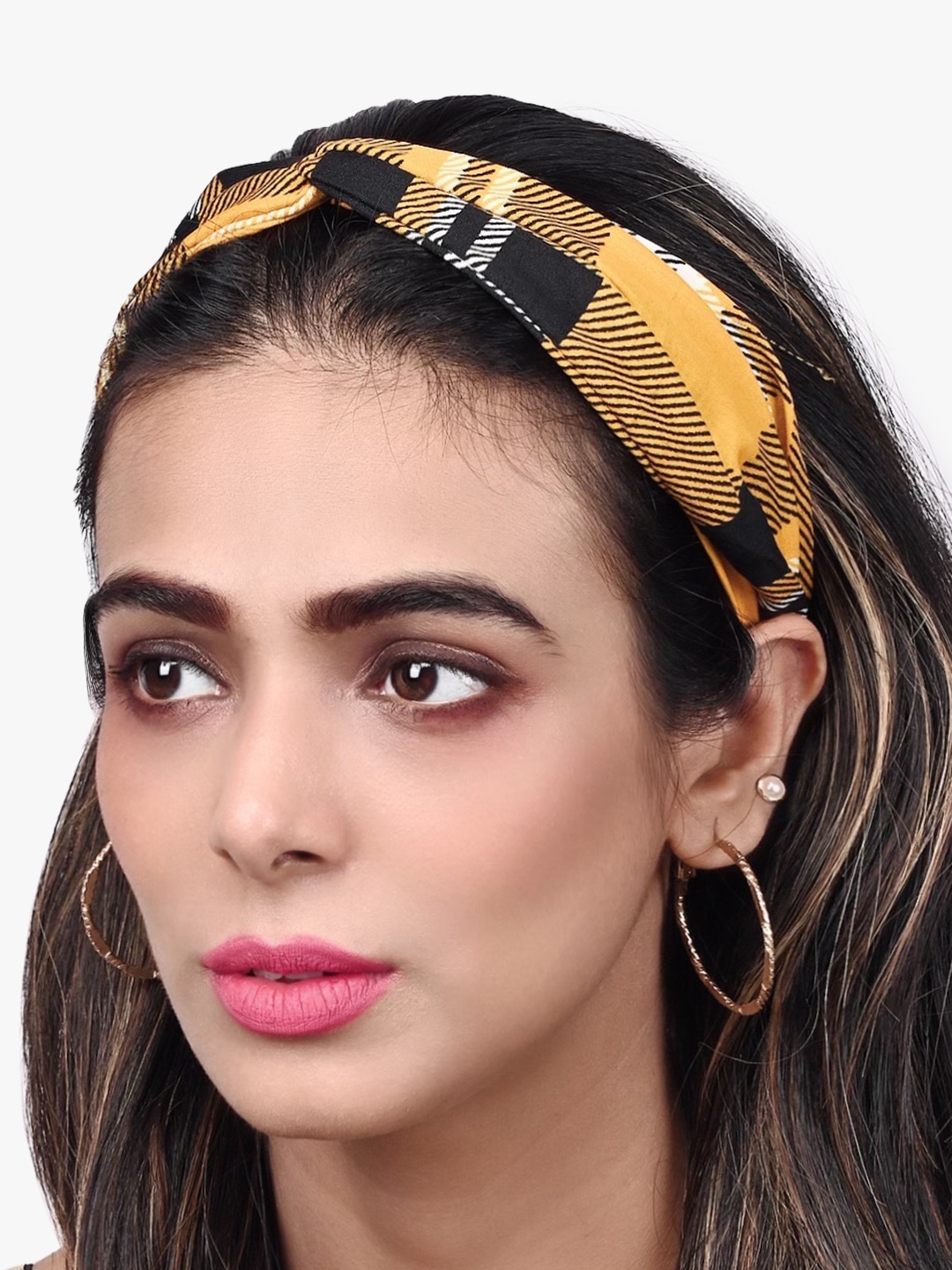 

BuckleUp Women Yellow & Black Checked Printed Wrap Headband