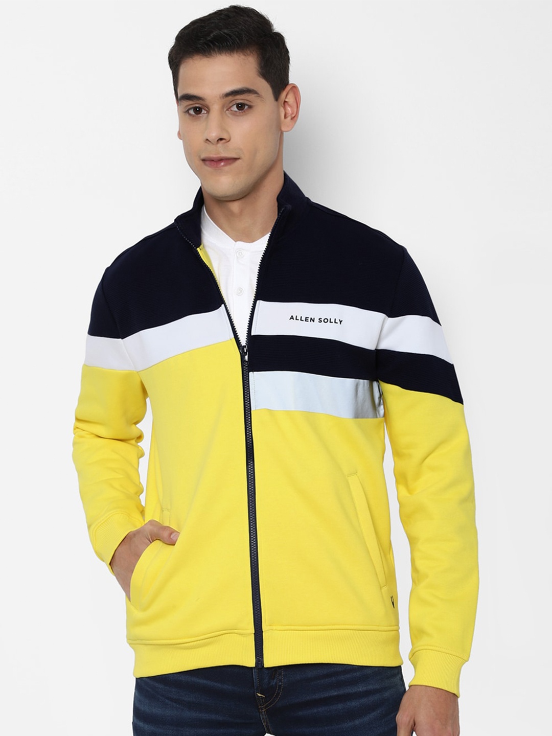 

Allen Solly Men Yellow Colourblocked Sweatshirt