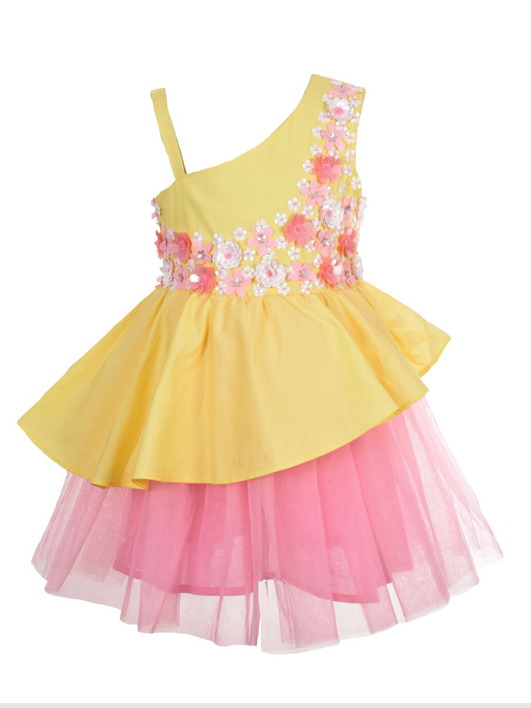 

A Little Fable Yellow Floral Net Mini Dress