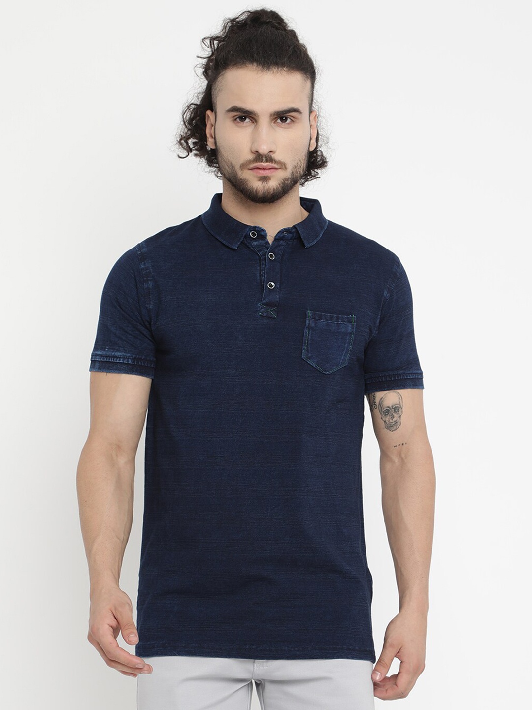 

V2 Value & Variety Men Navy Blue Polo Collar Pockets T-shirt