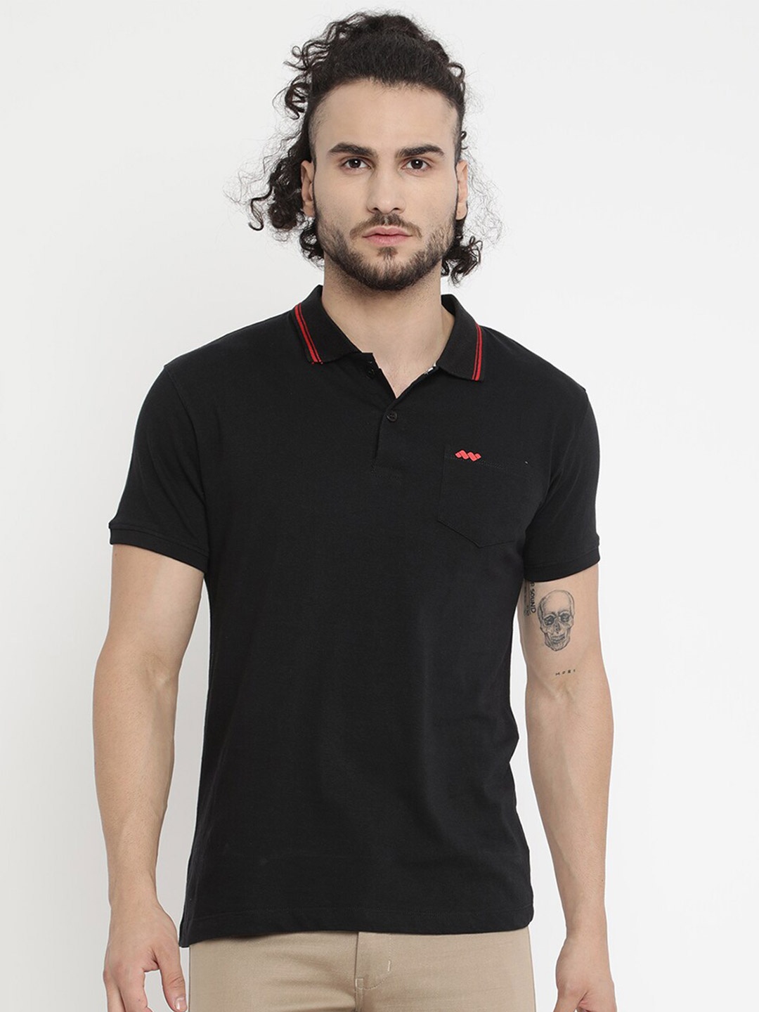 

V2 Value & Variety Men Black Polo Collar Pure Cotton T-shirt