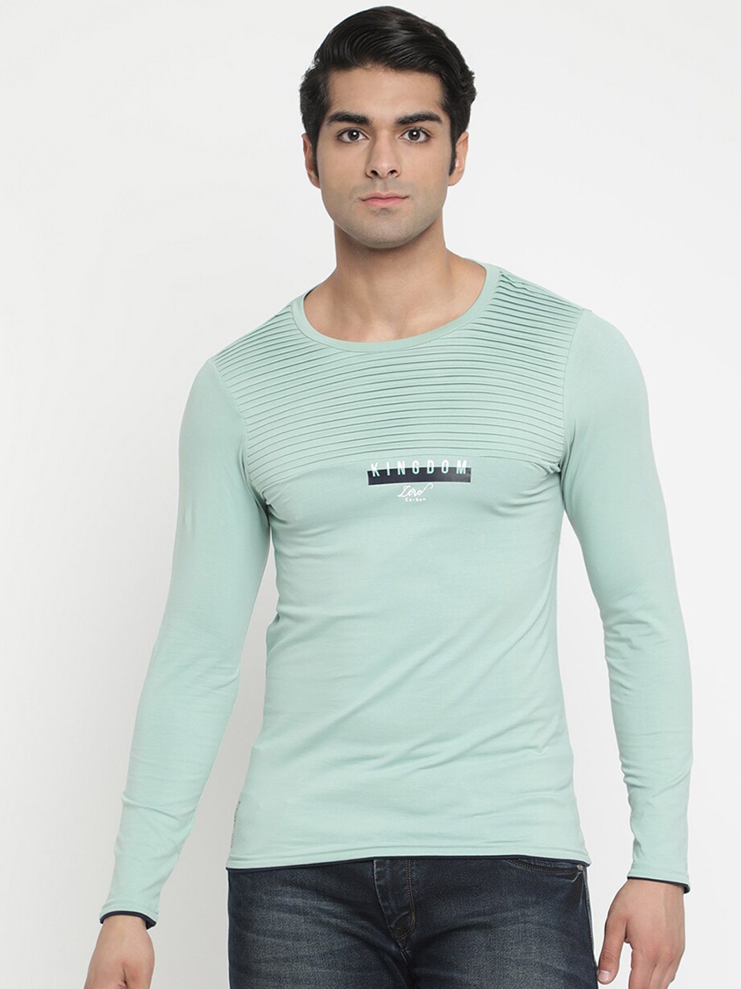 

V2 Value & Variety Men Green Typography Henley Neck Pure Cotton Applique T-shirt