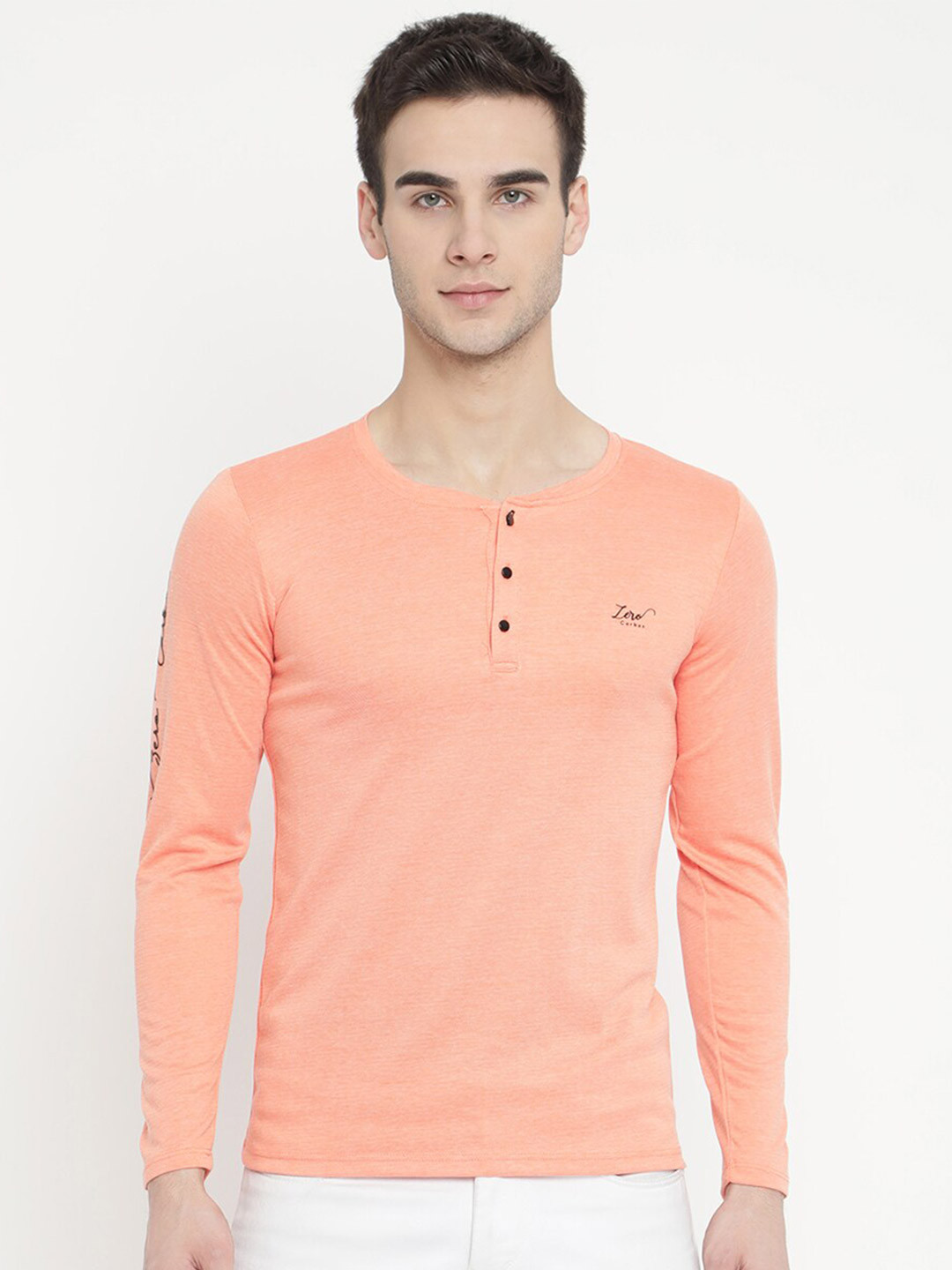 

V2 Value & Variety Men Orange Henley Neck T-shirt