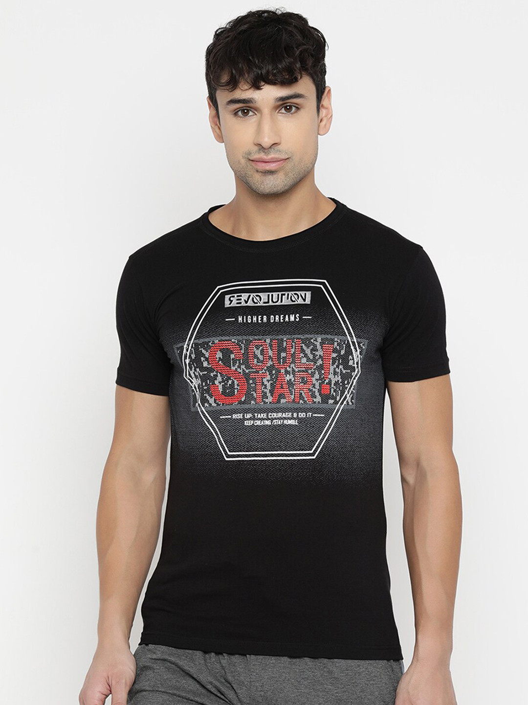 

V2 Value & Variety Men Black Typography Printed Pure Cotton T-shirt