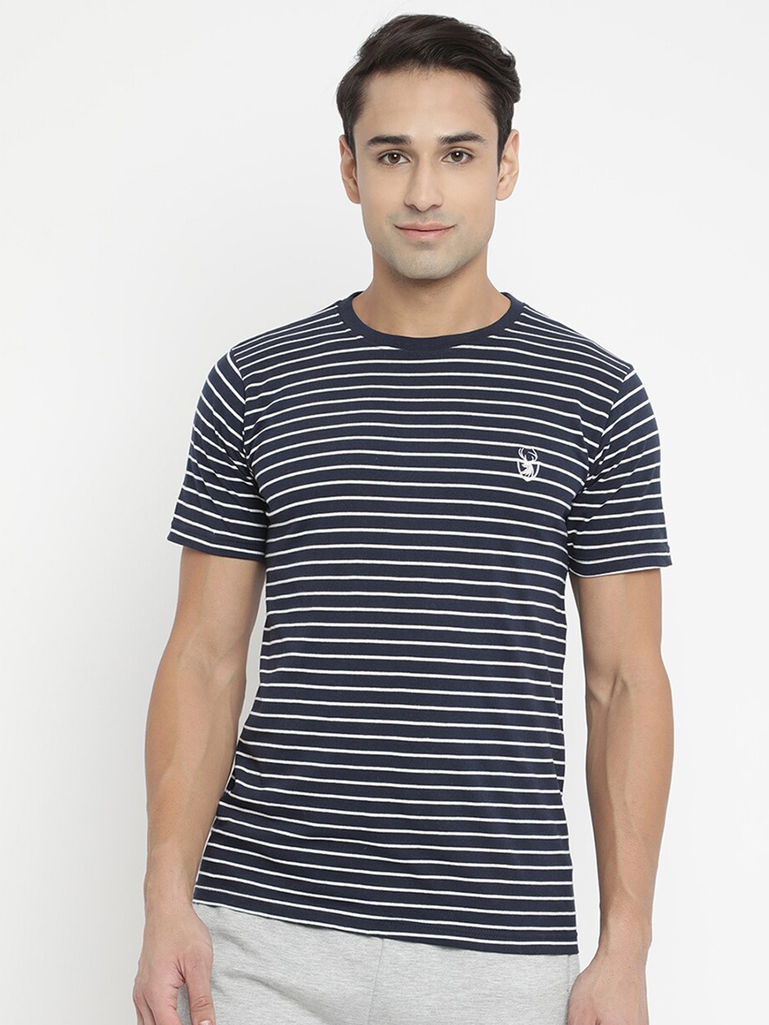 

V2 Value & Variety Men Navy Blue Striped Cotton T-shirt