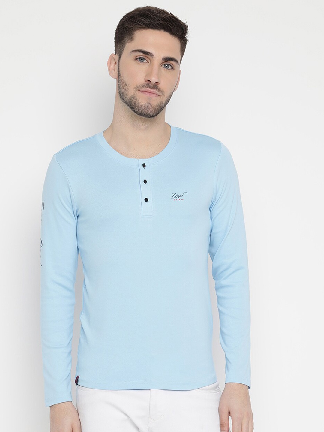 

V2 Value & Variety Men Blue Henley Neck T-shirt