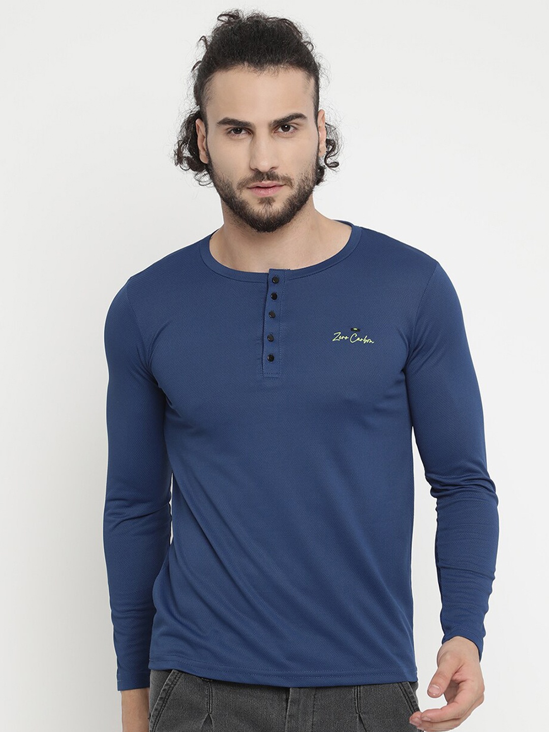 

V2 Value & Variety Men Blue Henley Neck T-shirt