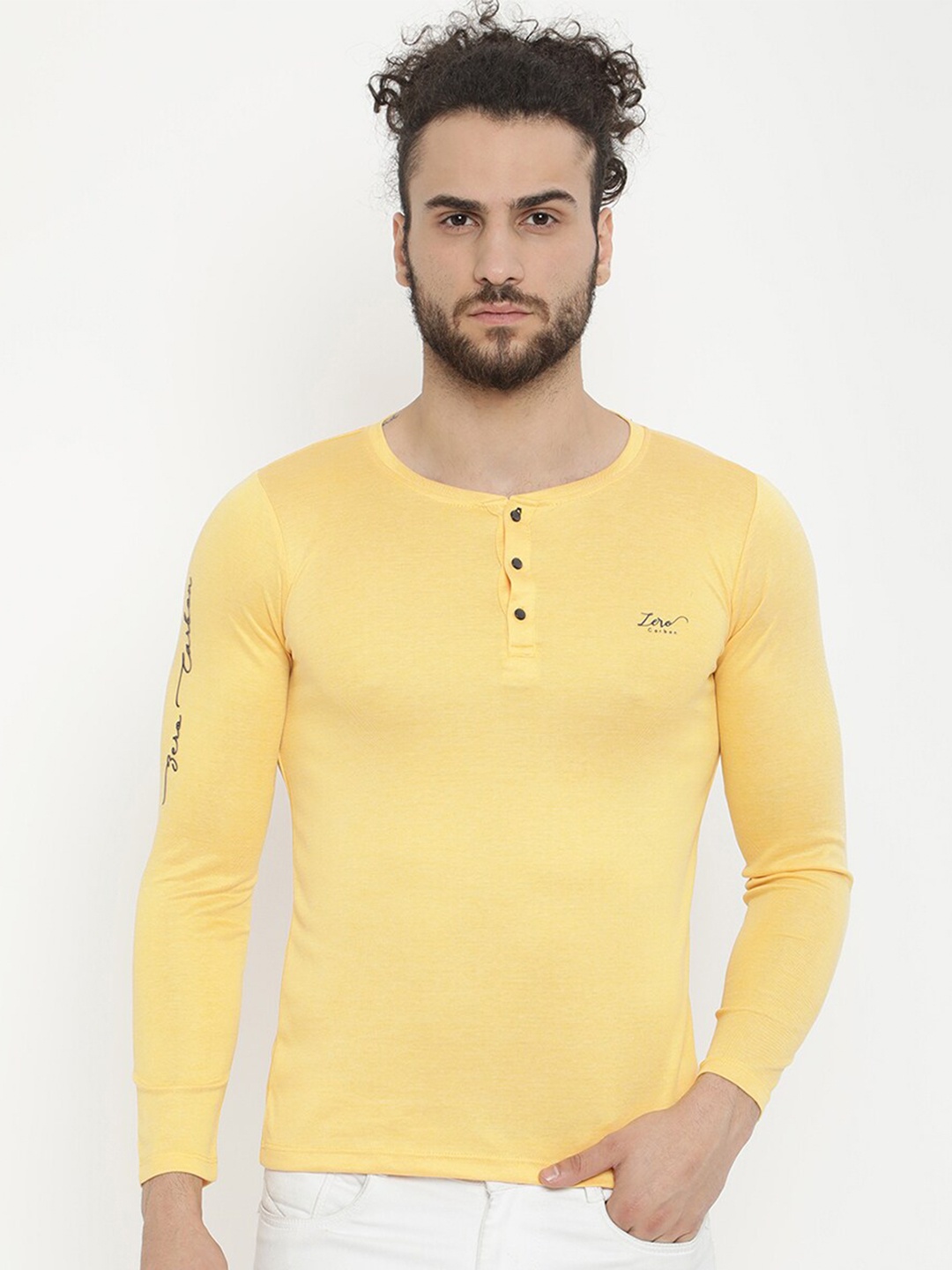 

V2 Value & Variety Men Yellow Henley Neck T-shirt