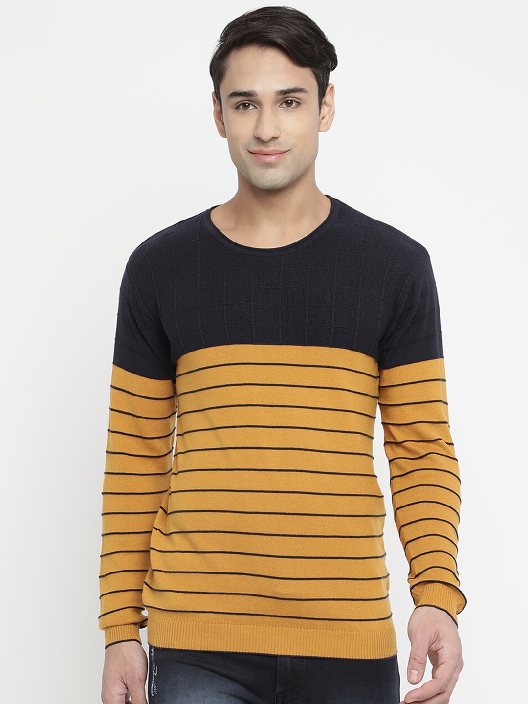 

V2 Value & Variety Men Mustard Yellow Striped T-shirt